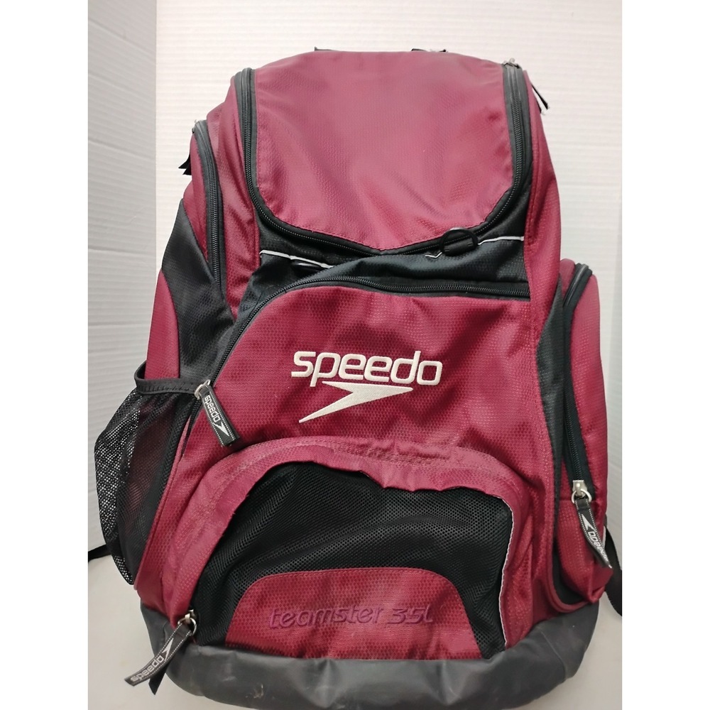 Speedo Teamster Backpack 35L Waterproof Wet Compartment Swim Bag Burgundy Read**